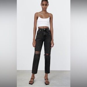 Zara black ripped mom jeans